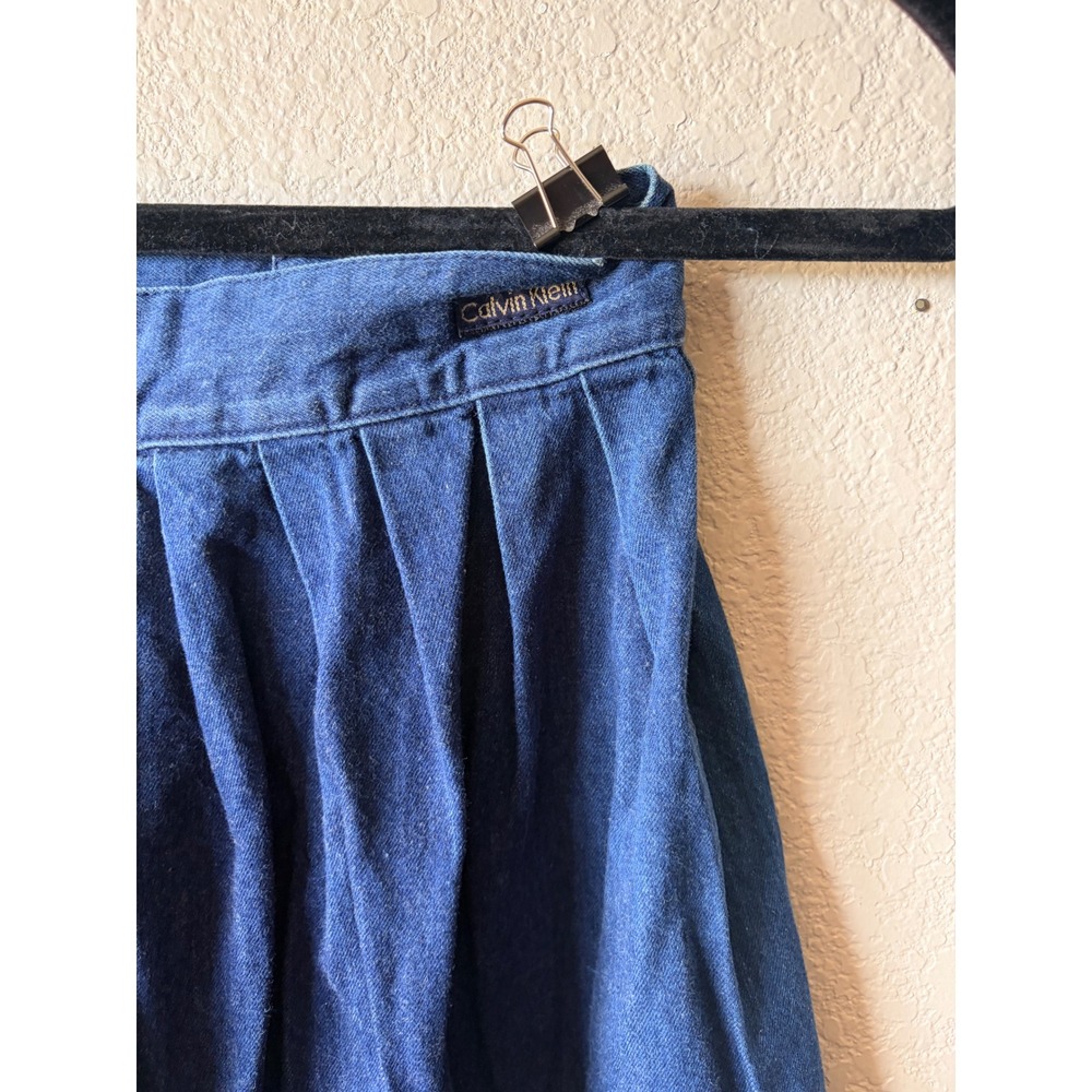 Vtg Calvin Klein Denim Midi 24in Skirt Blue Pleated High Waist Made in Japan 6 - Picture 8 of 9